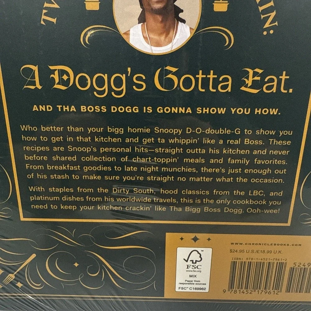 Snoop Dogg From Crook to Cook Cookbook Adult OS Black Gold Platinum Recipes New